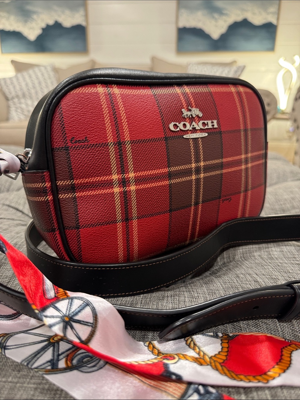 Coach Bag Jaime Camera Crossbody Black Red Tartan Plaid Bag - Picture 3 of 17